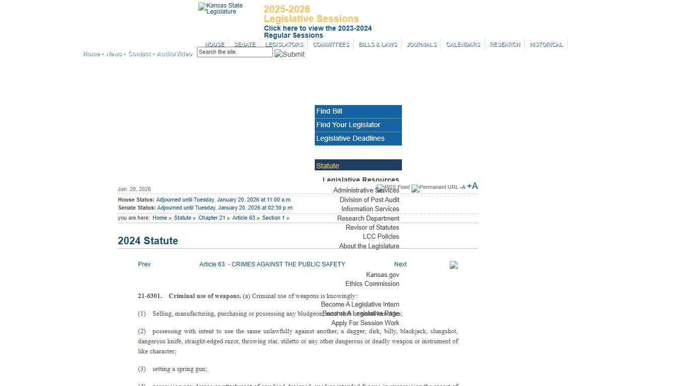 Statute | Kansas State Legislature